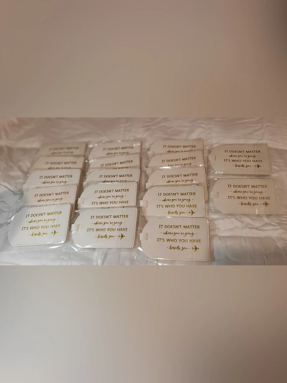 17 white faux leather luggage tags for weddings or party favors